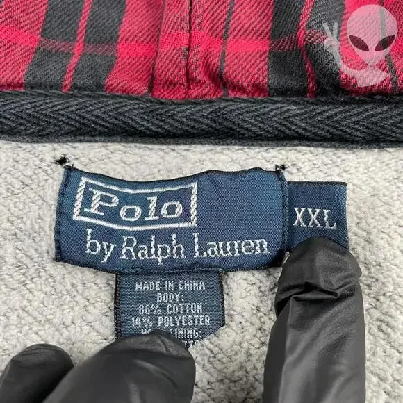 Polo Ralph Lauren Hoodie Size 2XL Grey Full Zip Plaid Lined Hood Jacket vintage - Picture 4 of 6